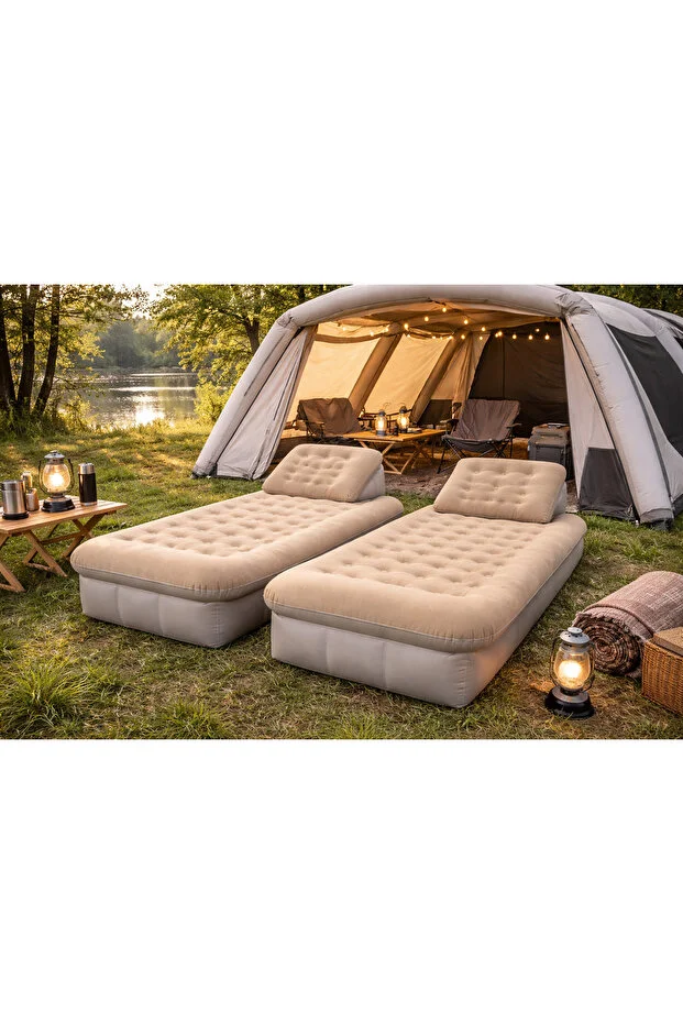 Şişme Kamp Yatağı Tek Kişilik Başlıklı Konforlu Outdoor Hava Yatağı